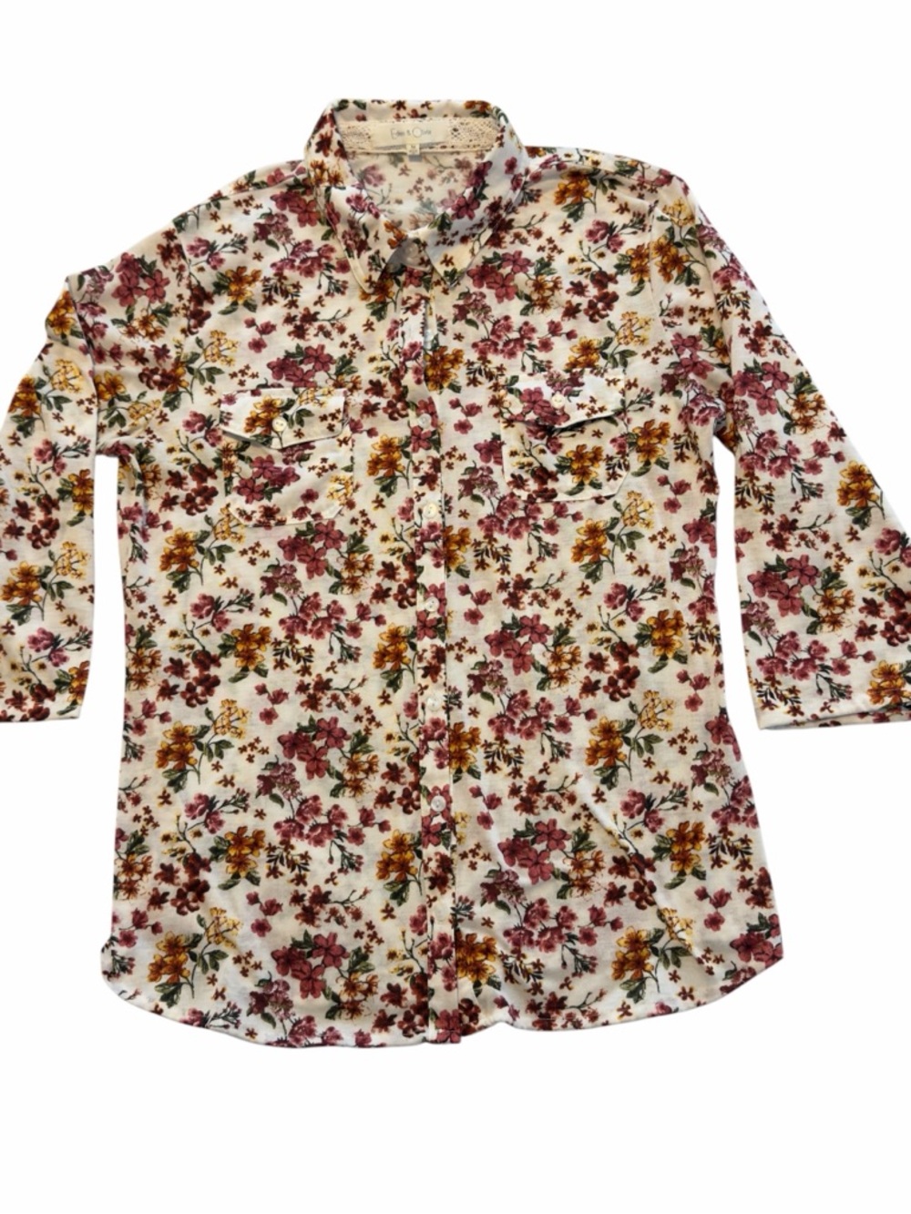 Eden & Olivia Cream Button-Down Shirt with Pink & Yellow Floral Print (001)